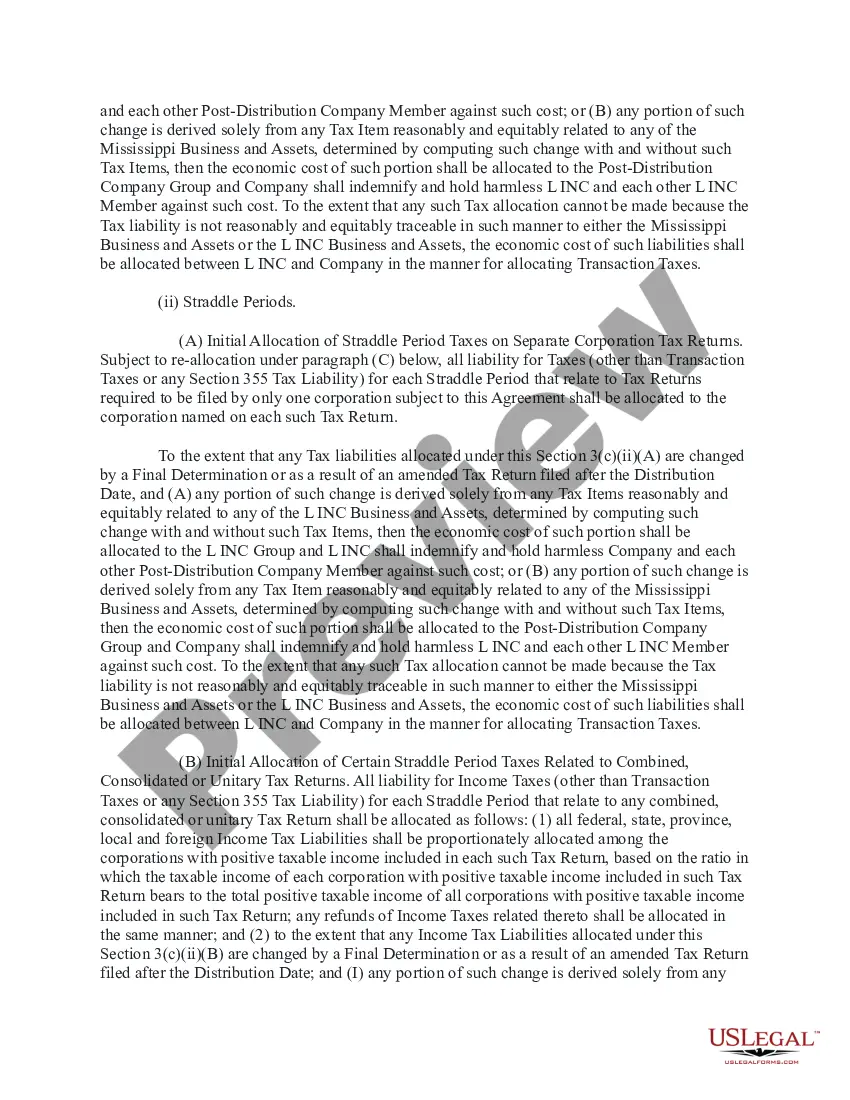 Preview Tax Allocation and Indemnity Agreement