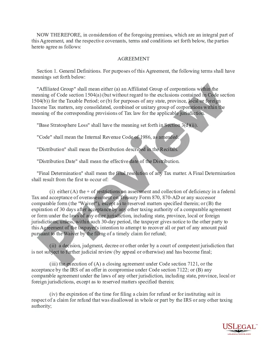 Preview Tax Allocation and Indemnity Agreement