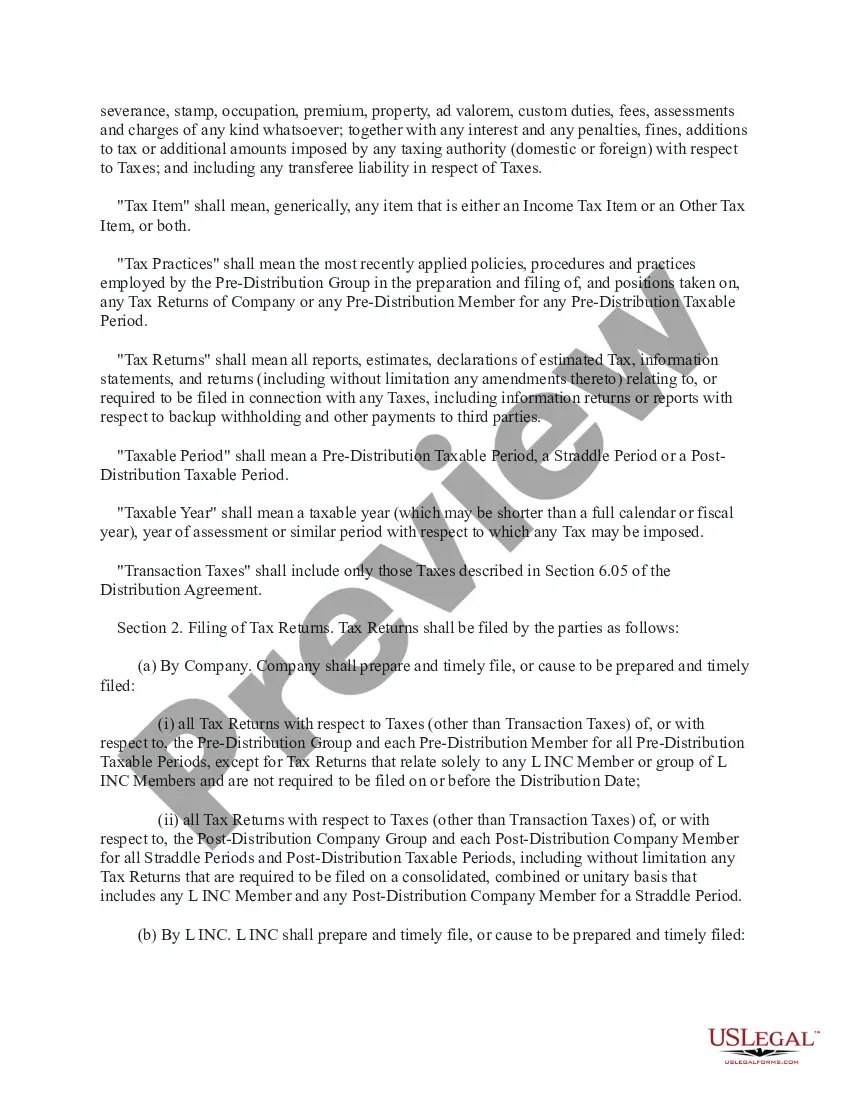 Preview Tax Allocation and Indemnity Agreement