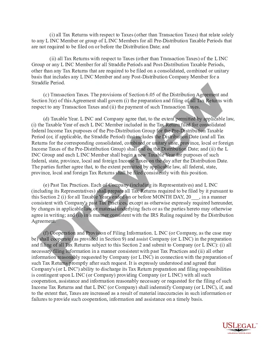 Preview Tax Allocation and Indemnity Agreement
