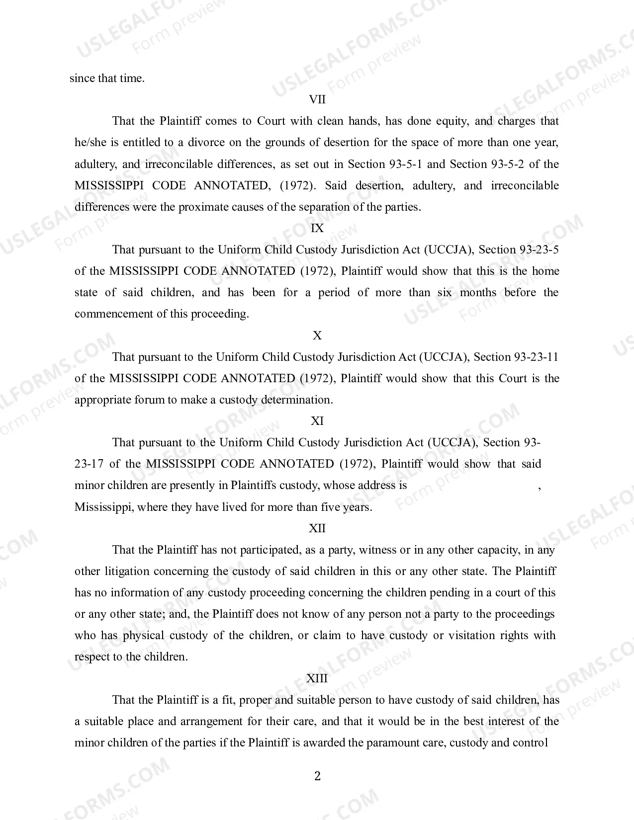 Preview Complaint for Divorce including children and child support