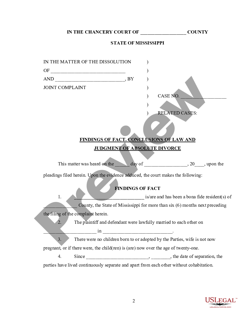 Mississippi Joint Divorce - Uncontested - Irreconcilable Differences ...