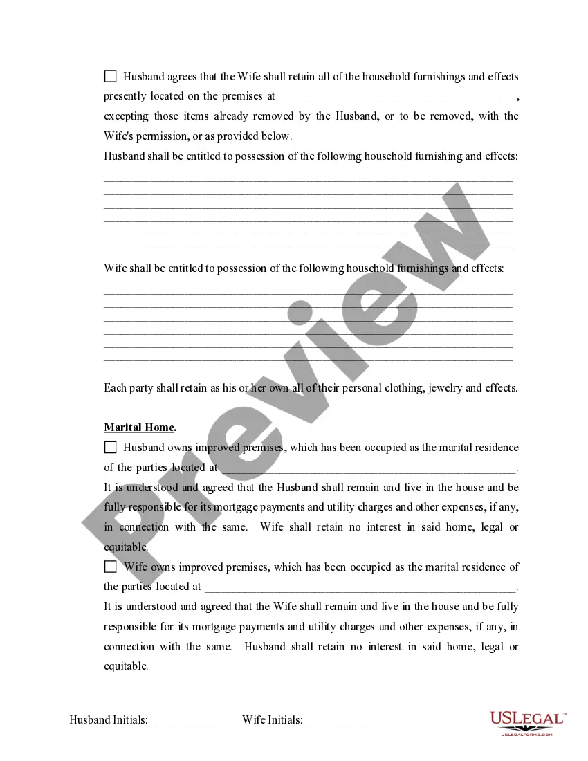Preview Marital Domestic Separation and Property Settlement Agreement Minor Children no Joint Property or Debts where Divorce Action Filed