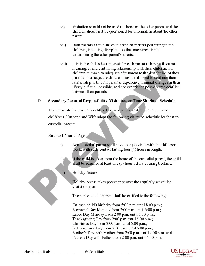 Preview Marital Domestic Separation and Property Settlement Agreement Minor Children no Joint Property or Debts effective Immediately
