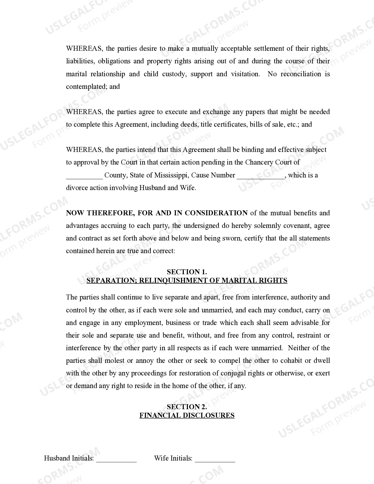 Preview Marital Domestic Separation and Property Settlement Agreement Minor Children Parties May have Joint Property or Debts where Divorce Action Filed