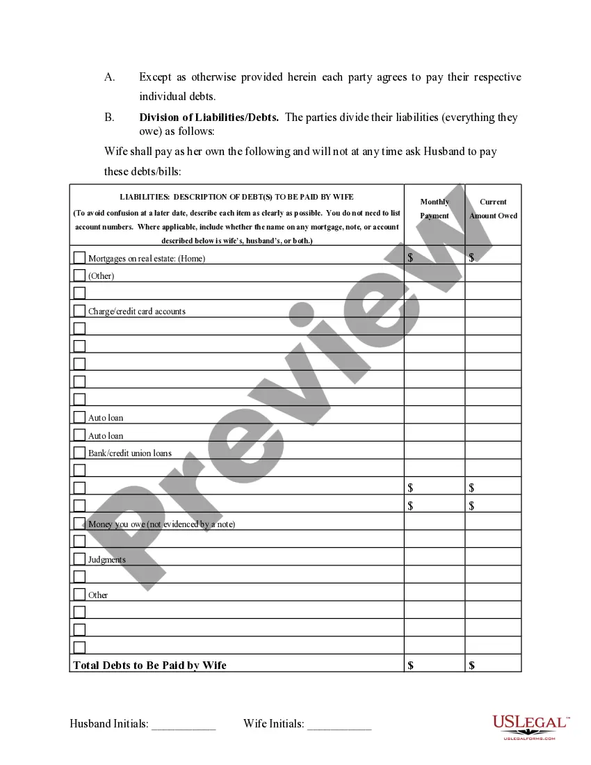 Preview Marital Domestic Separation and Property Settlement Agreement Minor Children Parties May have Joint Property or Debts effective Immediately