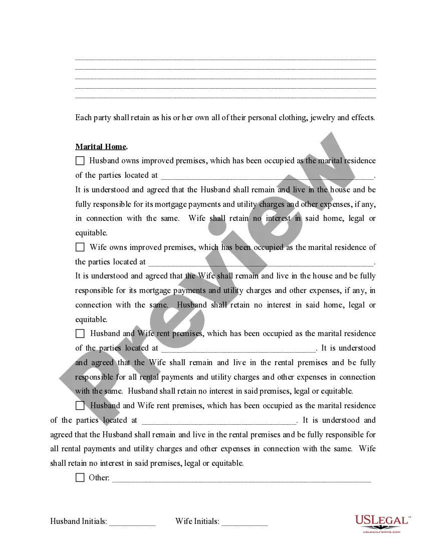 Preview Marital Domestic Separation and Property Settlement Agreement for persons with no Children, no Joint Property, or Debts Effective Immediately