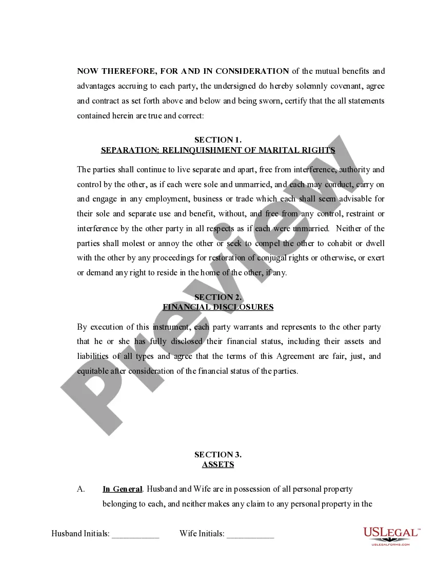 Preview Marital Domestic Separation and Property Settlement Agreement Adult Children Parties May have Joint Property or Debts effective Immediately