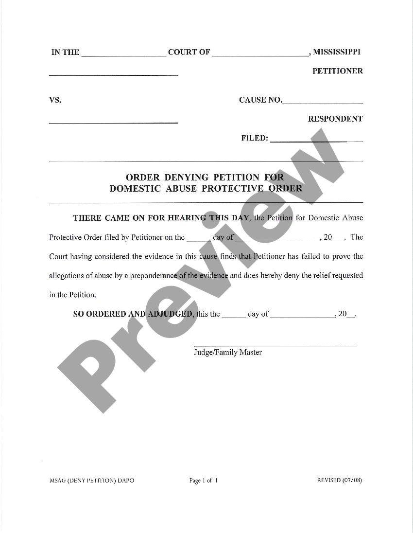 Mississippi Order Denying Petition For Domestic Abuse Protective Order ...