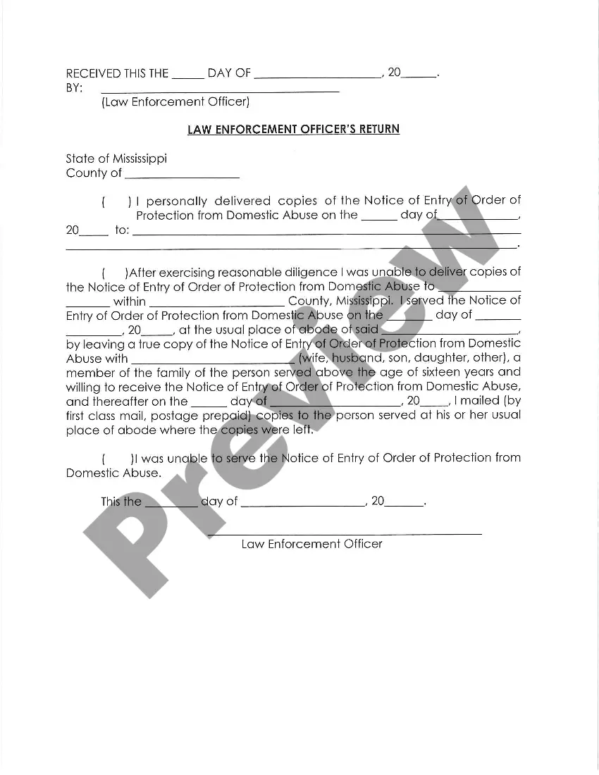 Preview Notice of Entry of Domestic Abuse Protective Order