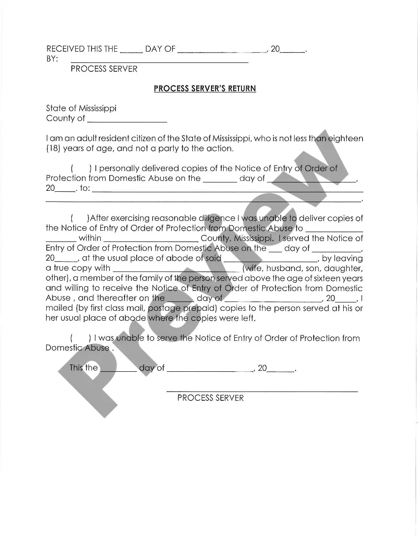 Preview Notice of Entry of Domestic Abuse Protective Order