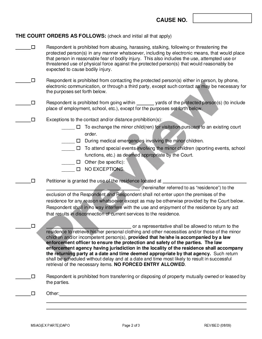 Preview Ex Parte Temporary Domestic Abuse Protective Order