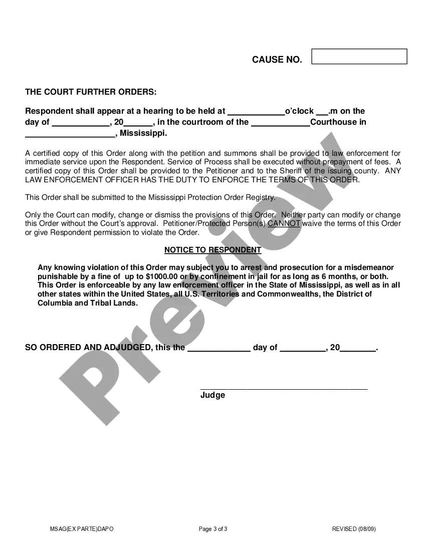 Preview Ex Parte Temporary Domestic Abuse Protective Order