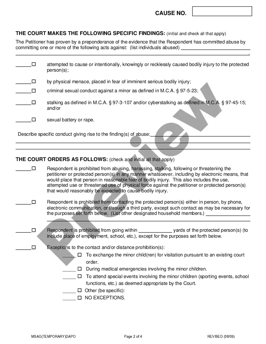 Preview Temporary Domestic Abuse Protective Order