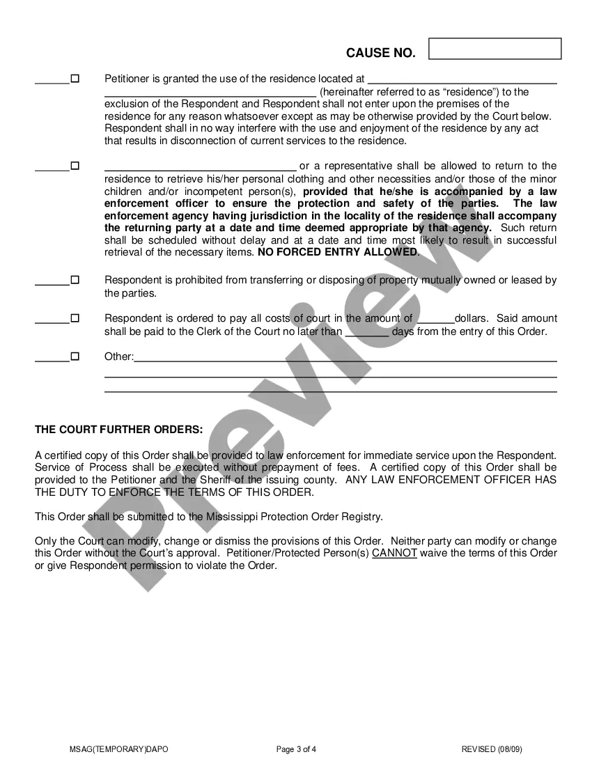 Preview Temporary Domestic Abuse Protective Order