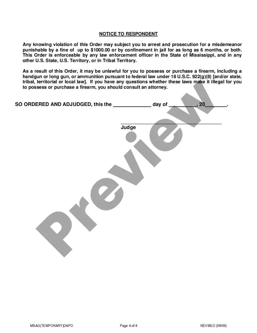 Preview Temporary Domestic Abuse Protective Order