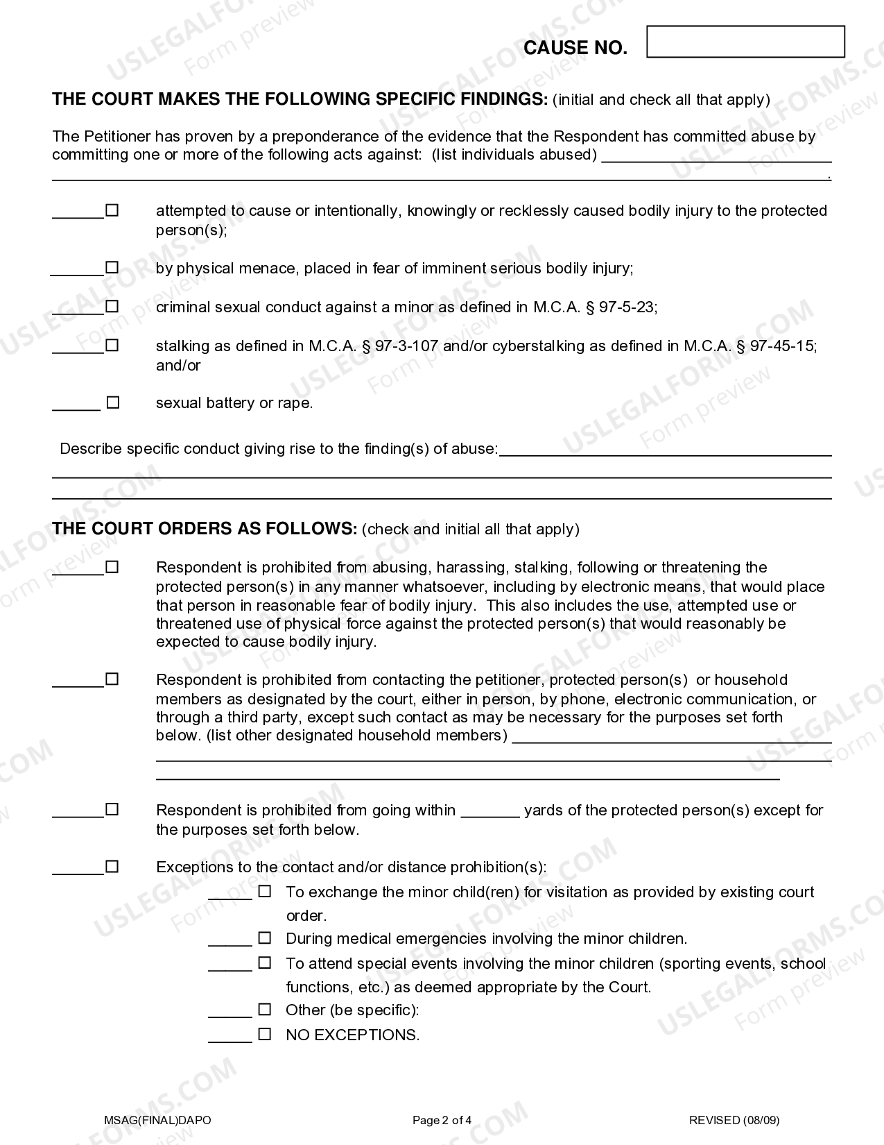 Mississippi Final Domestic Abuse Protective Order US Legal Forms