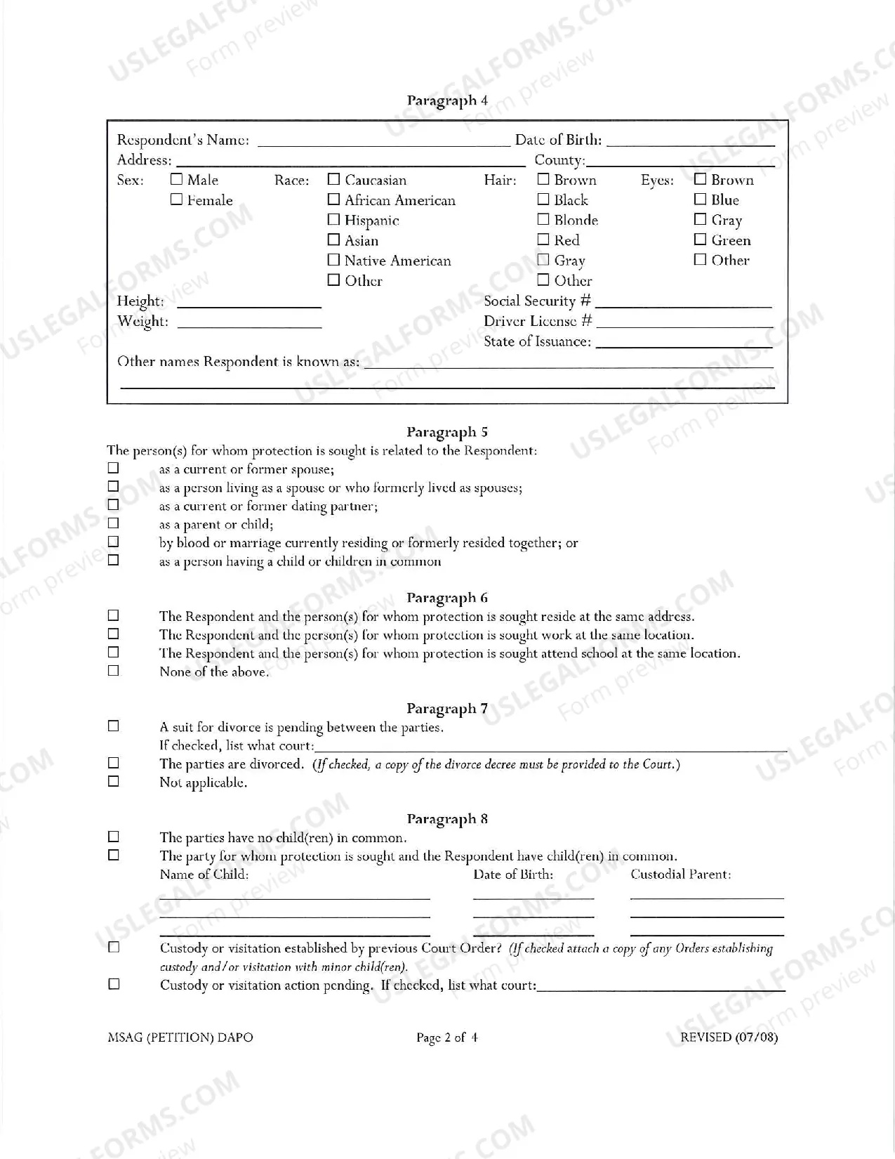 Preview Petition for Domestic Abuse Protective Order