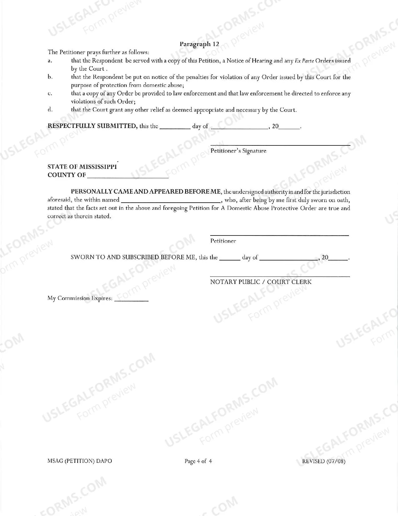 Preview Petition for Domestic Abuse Protective Order