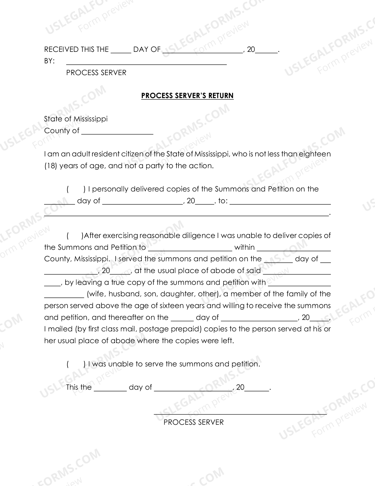Mississippi Summons and Return US Legal Forms
