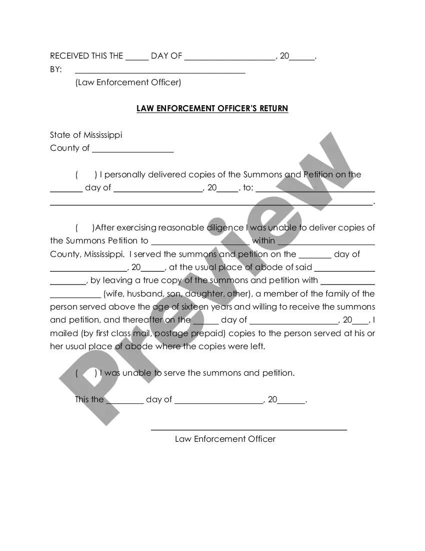 Preview Summons and Return