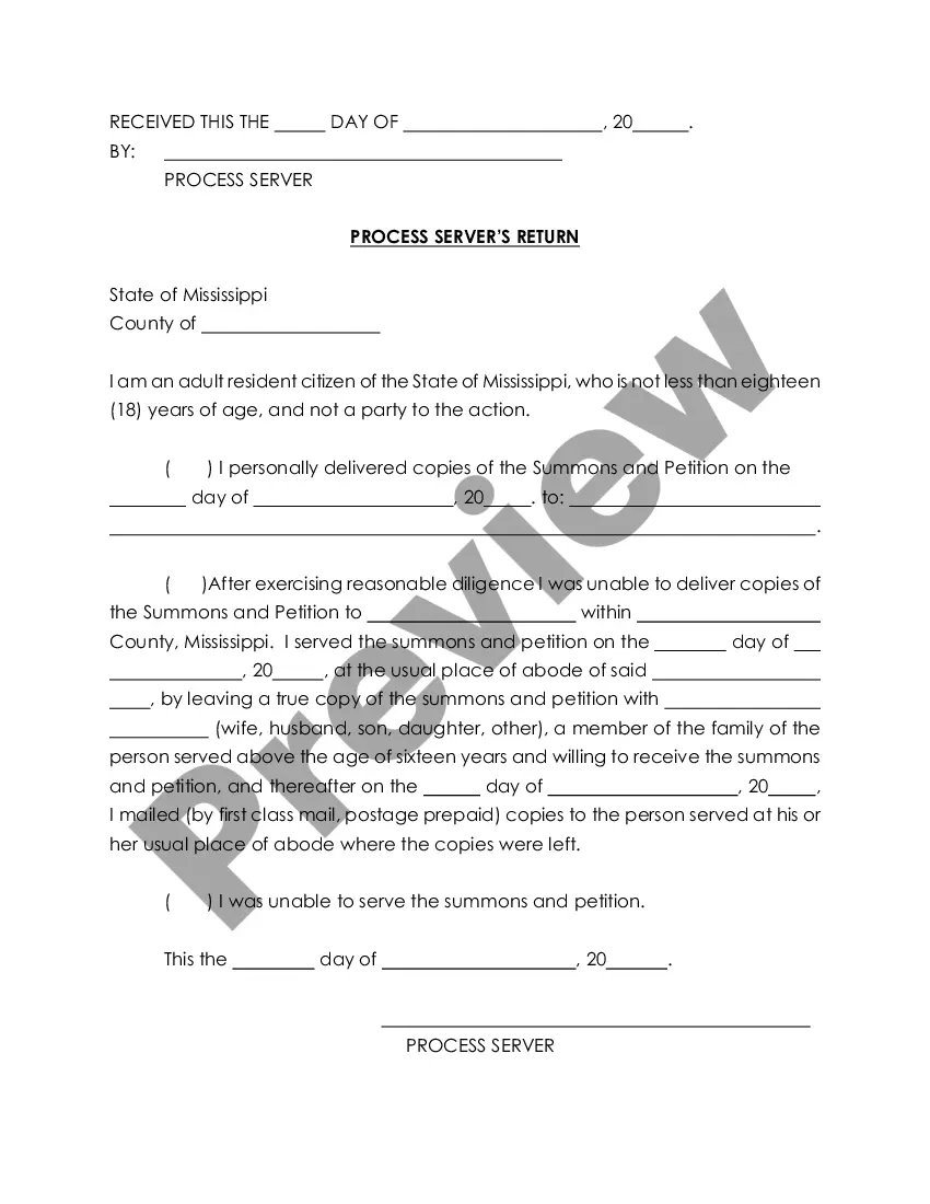 Preview Summons and Return