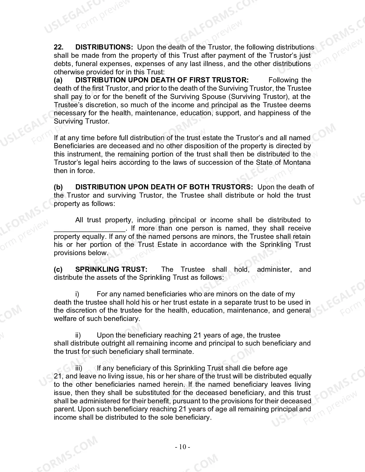 Preview Revocable Living Trust for Husband and Wife with No Children