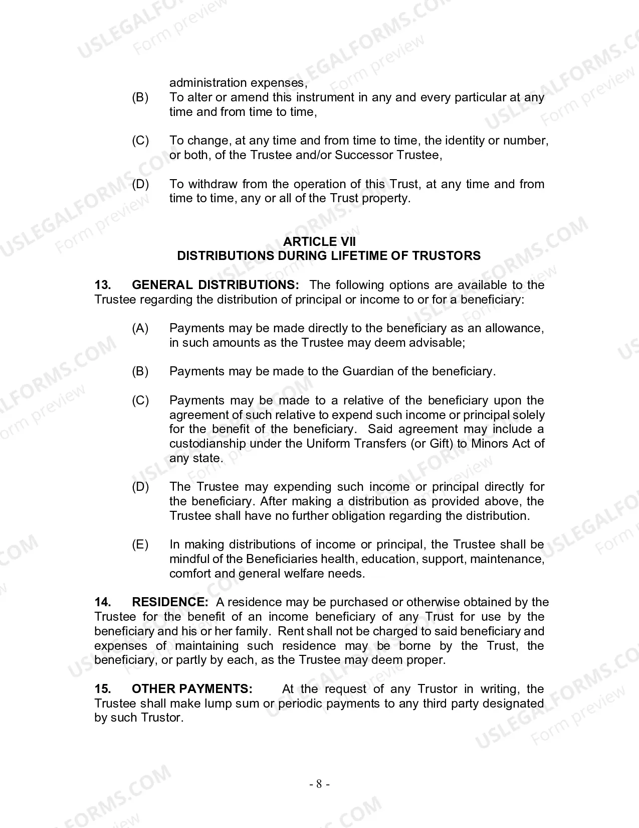 Preview Revocable Living Trust for Husband and Wife with No Children