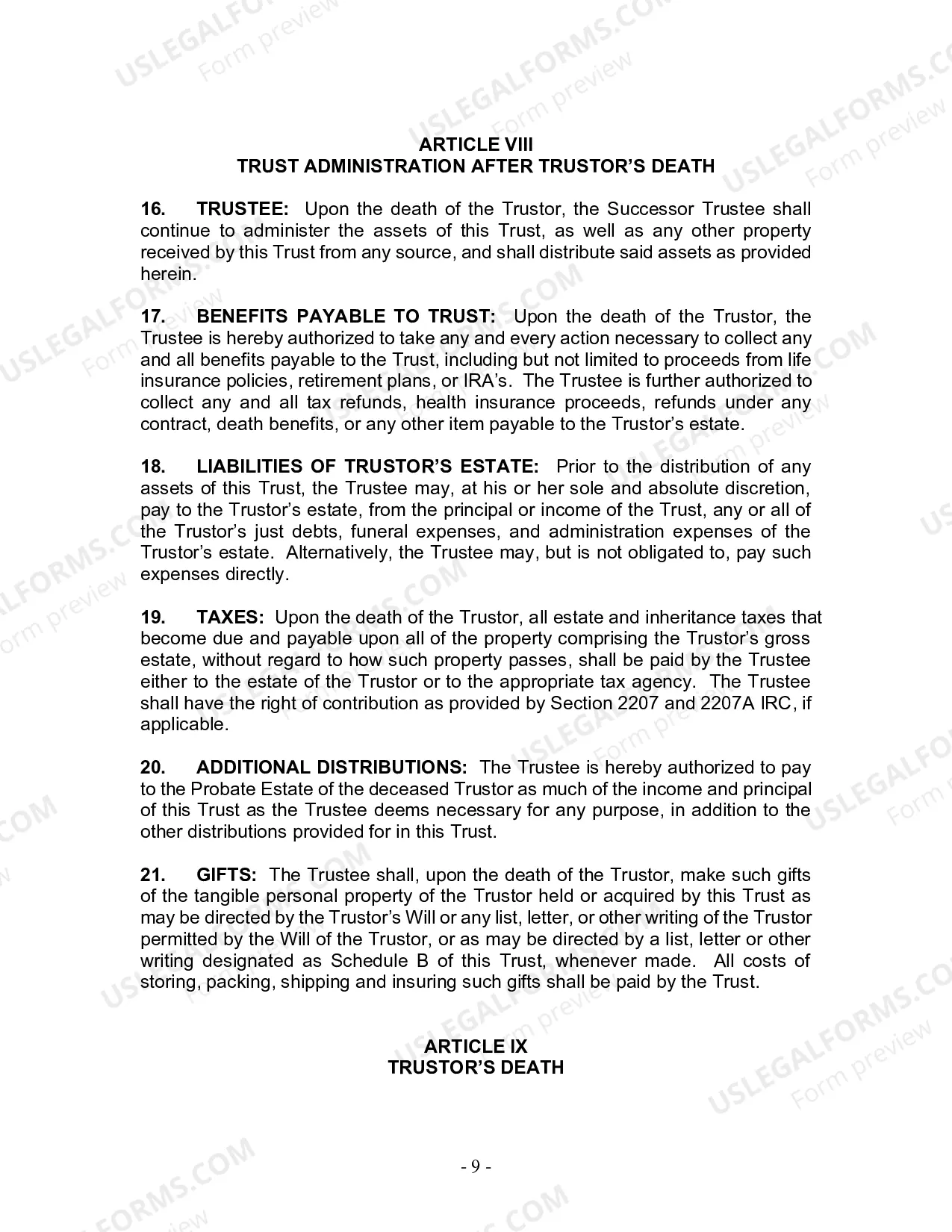 Preview Revocable Living Trust for Husband and Wife with No Children