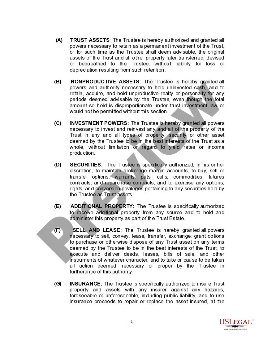 Preview Living Trust for Individual Who is Single, Divorced or Widow (or Widower) with No Children