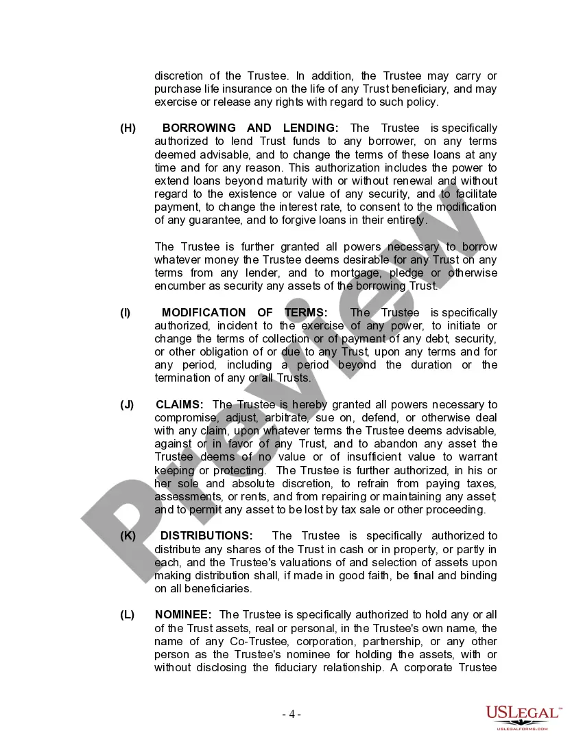 Preview Living Trust for Individual Who is Single, Divorced or Widow (or Widower) with No Children