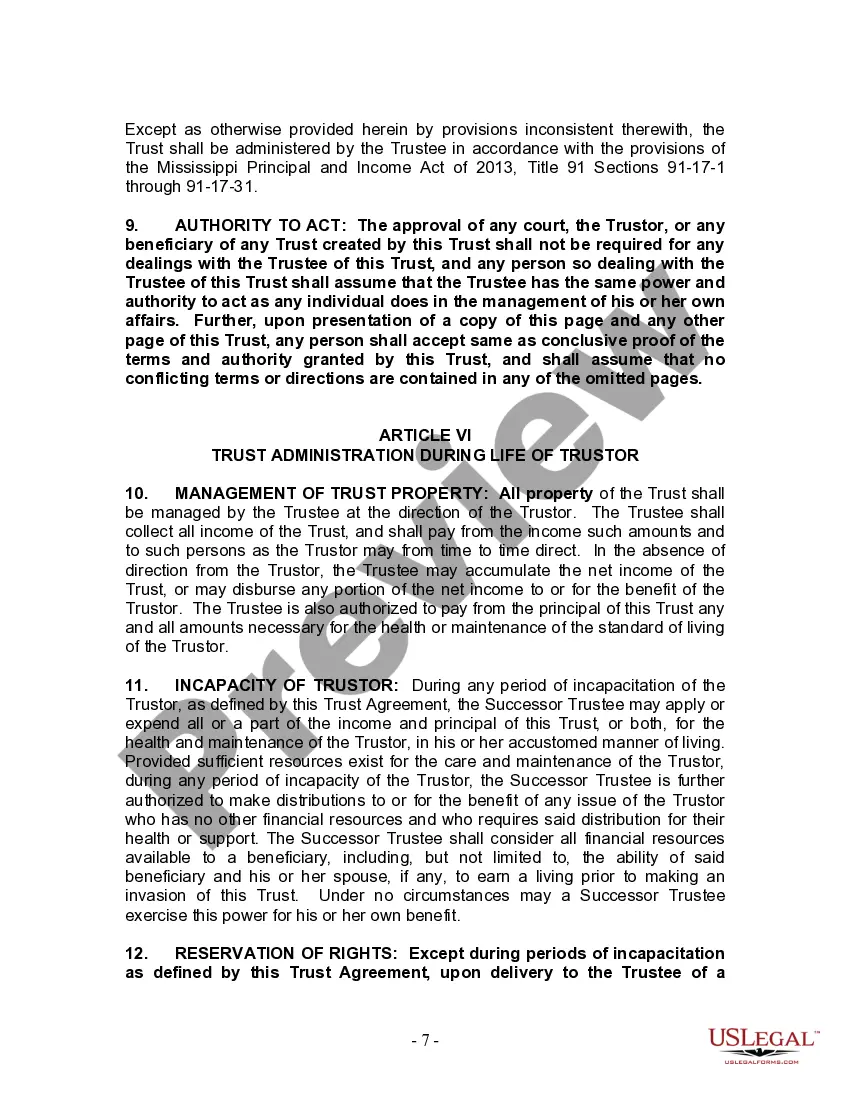 Preview Living Trust for Individual Who is Single, Divorced or Widow (or Widower) with No Children