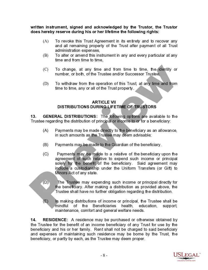 Preview Living Trust for Individual Who is Single, Divorced or Widow (or Widower) with No Children