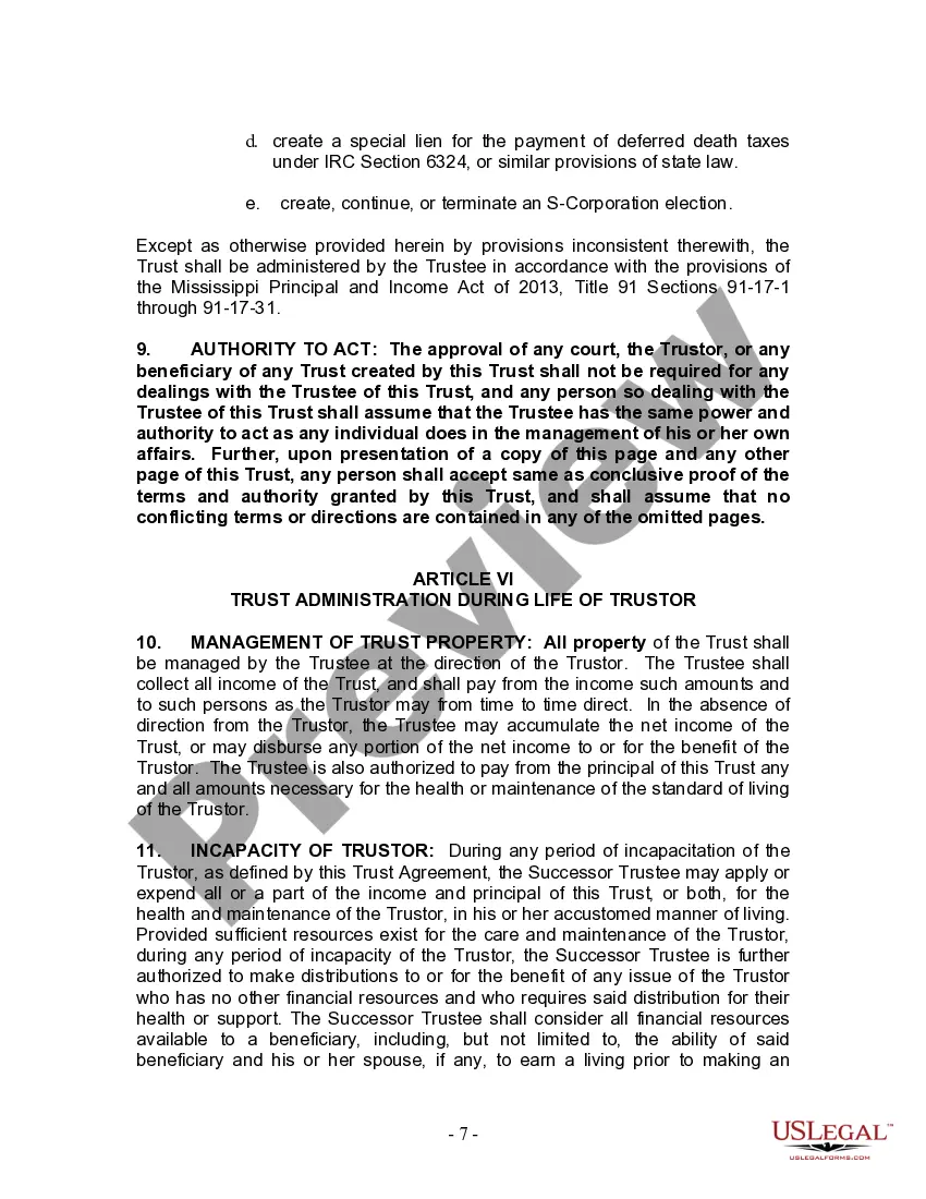 Preview Living Trust for Individual Who is Single, Divorced or Widow (or Widower) with Children