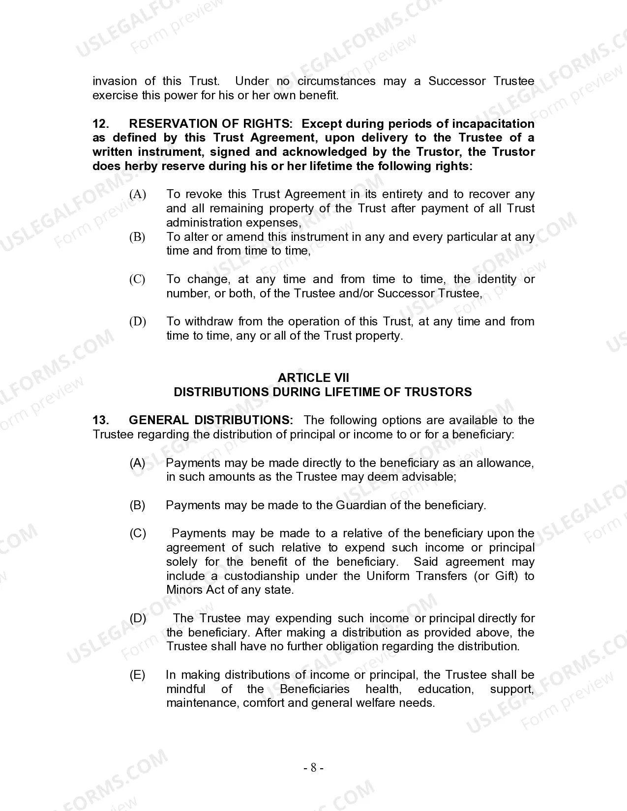 Preview Living Trust for Husband and Wife with Minor and or Adult Children