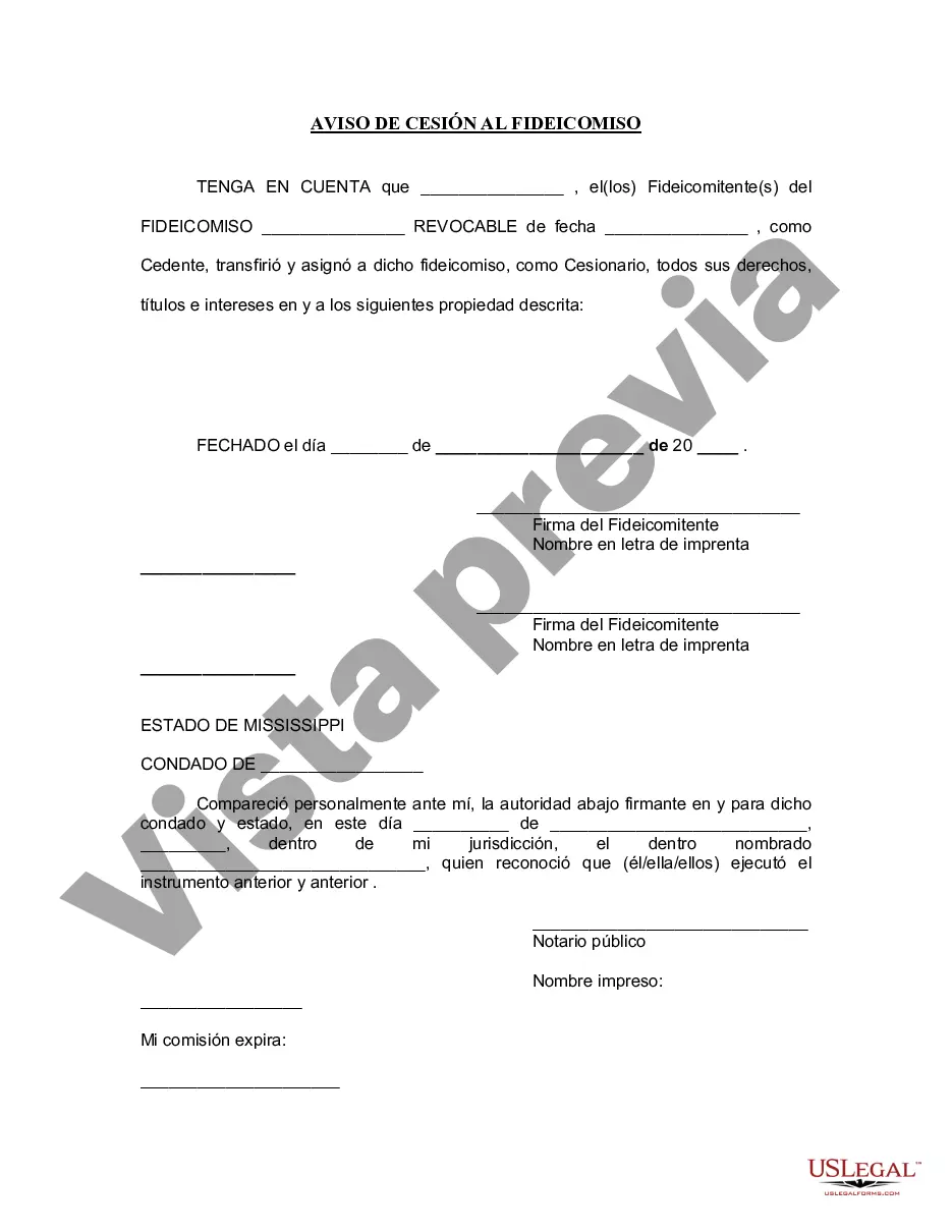 Preview Aviso de cesión a un fideicomiso en vida