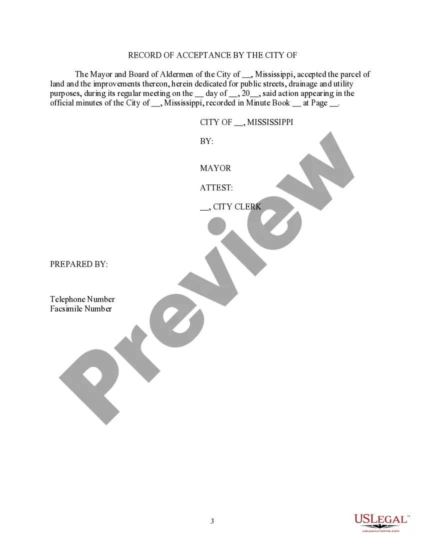 Preview Dedication of Property for Public Streets and Utility Easements