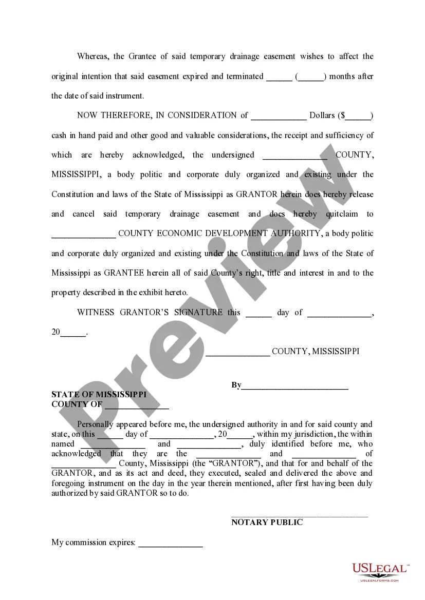 Preview Release and Cancellation of Temporary Drainage Easement and Quitclaim