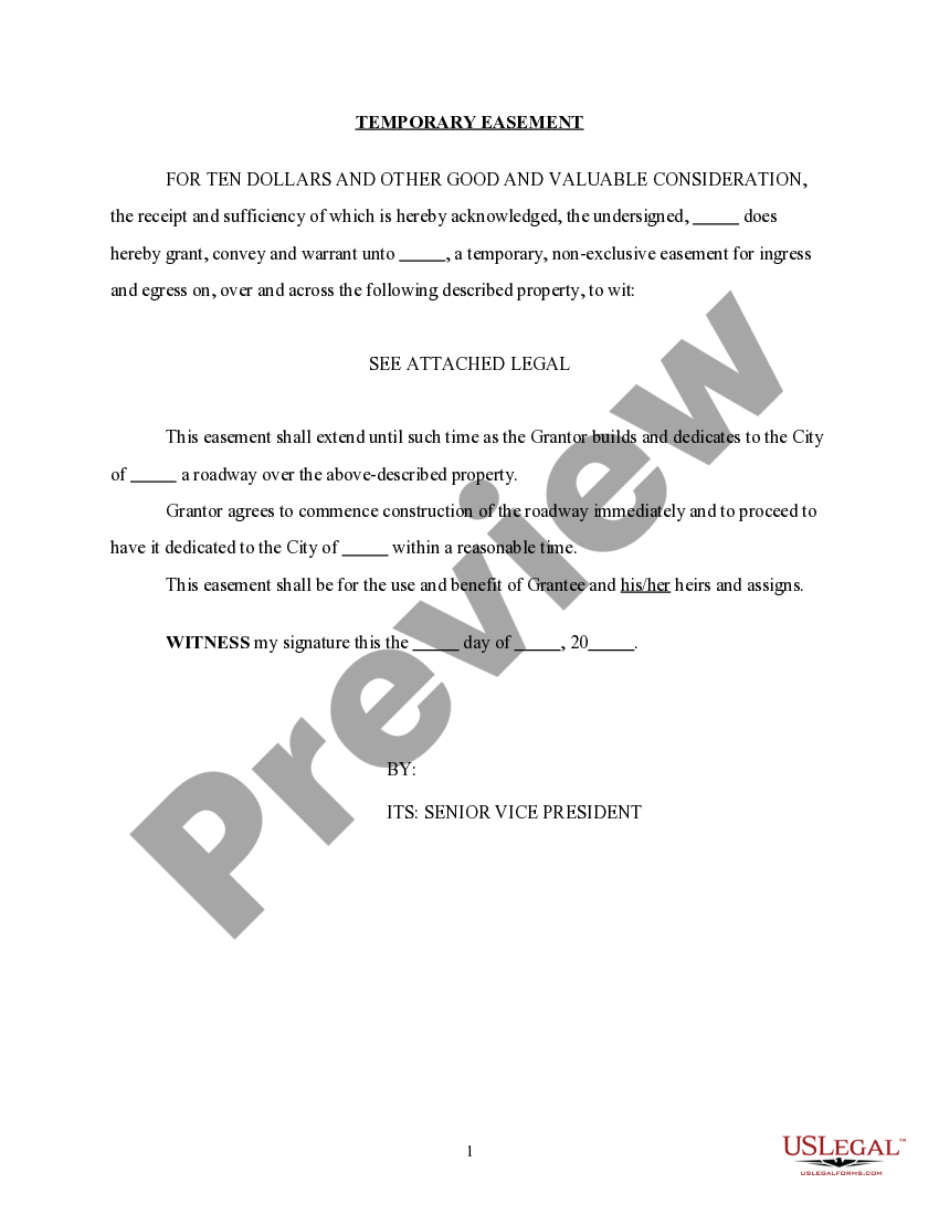 Temporary Easement For Construction Access US Legal Forms