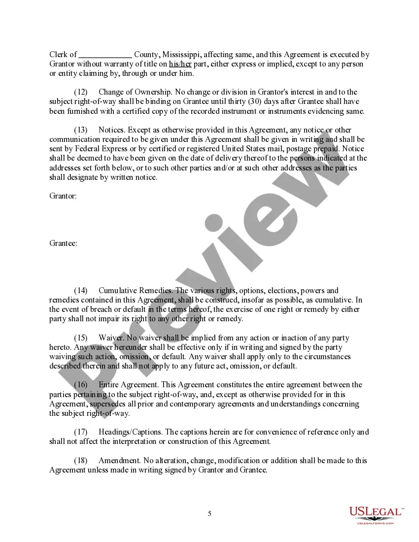 Preview Right of Way and Easement Agreement