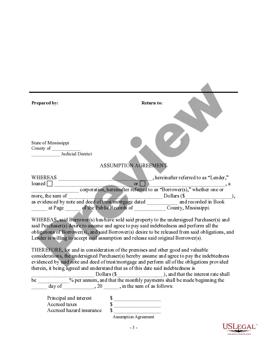 Preview Assumption Agreement of Deed of Trust and Release of Original Mortgagors