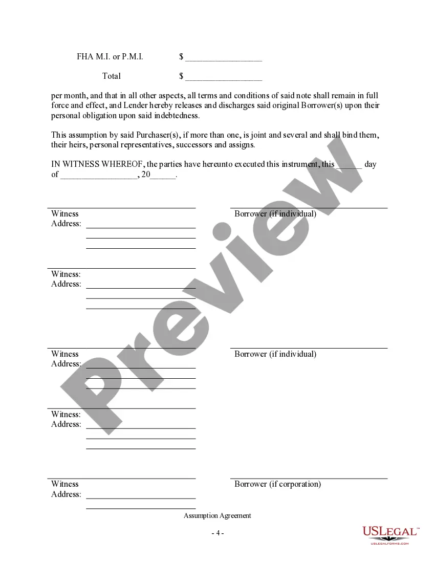 Preview Assumption Agreement of Deed of Trust and Release of Original Mortgagors