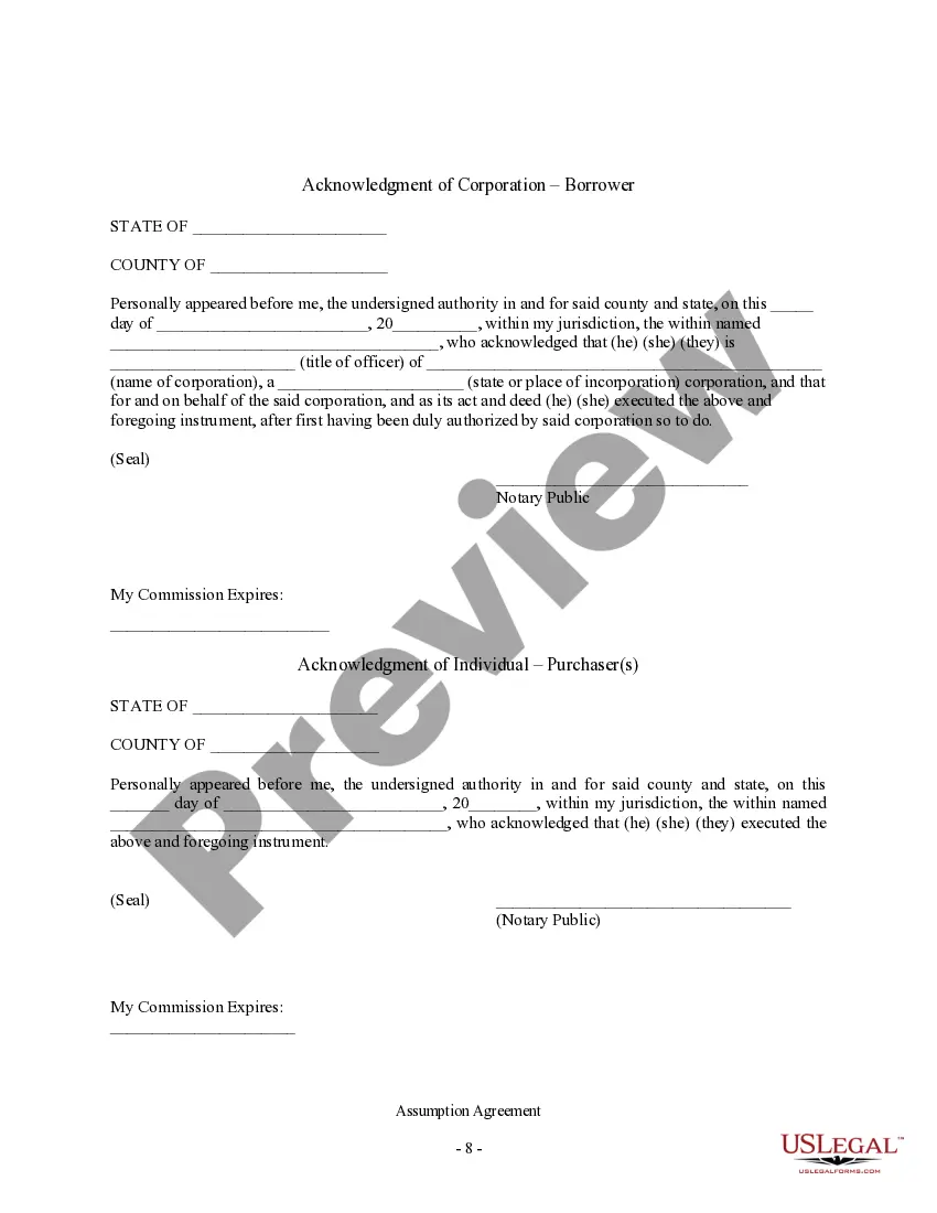 Preview Assumption Agreement of Deed of Trust and Release of Original Mortgagors