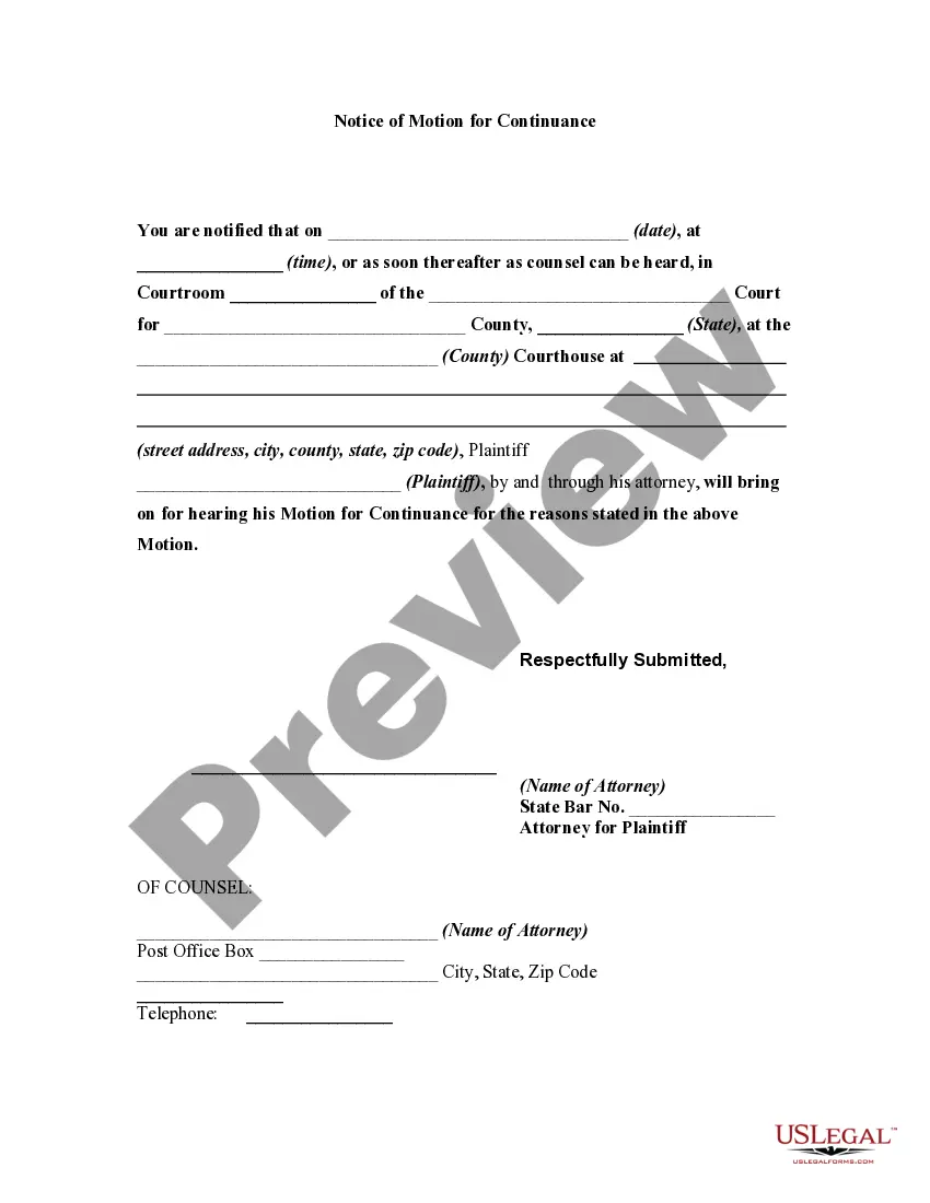 Preview Motion for Continuance