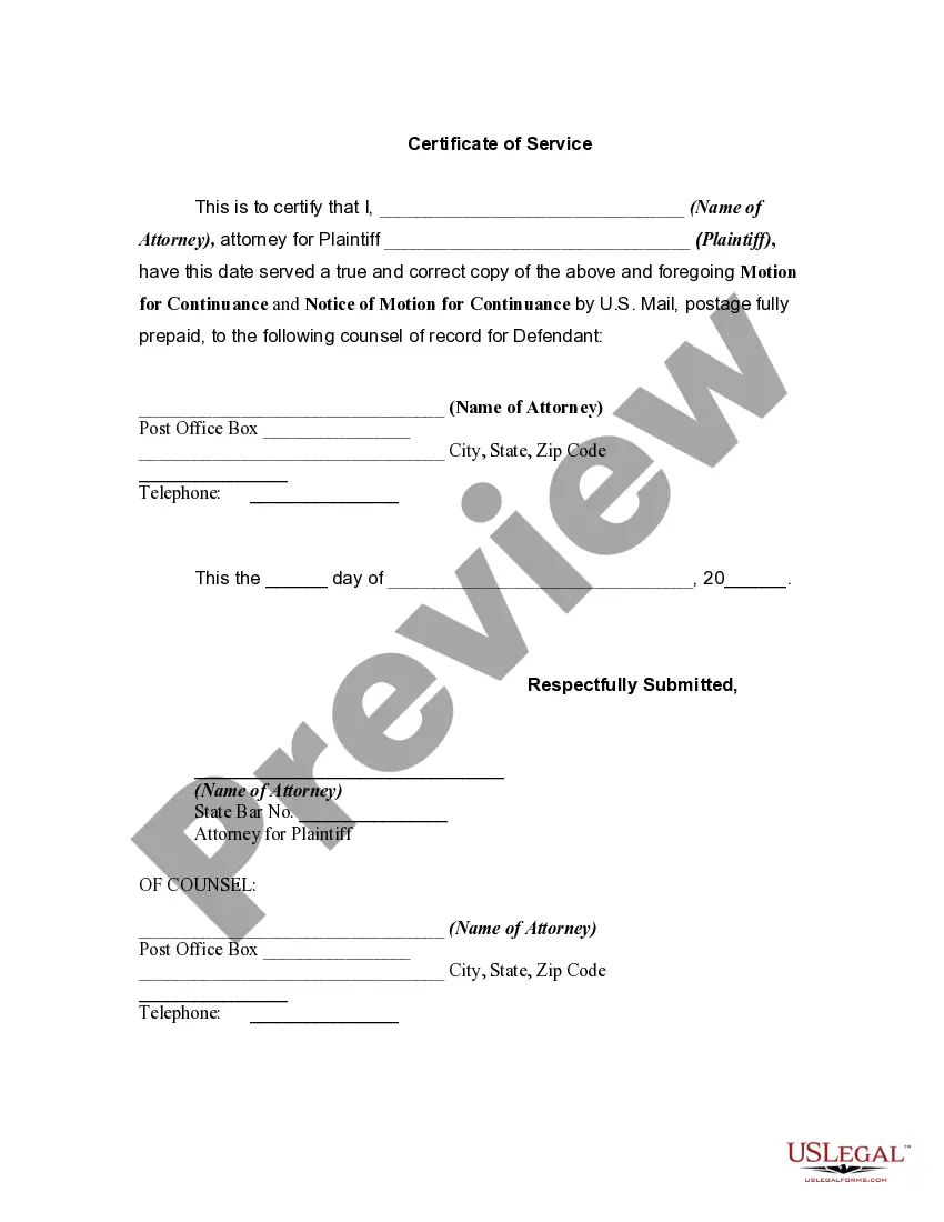 Preview Motion for Continuance