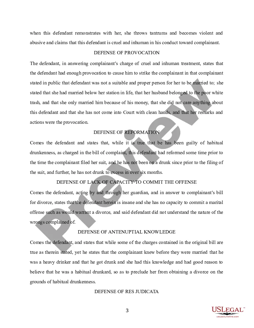 Preview Answer and Affirmative Defenses of Complaint for Divorce