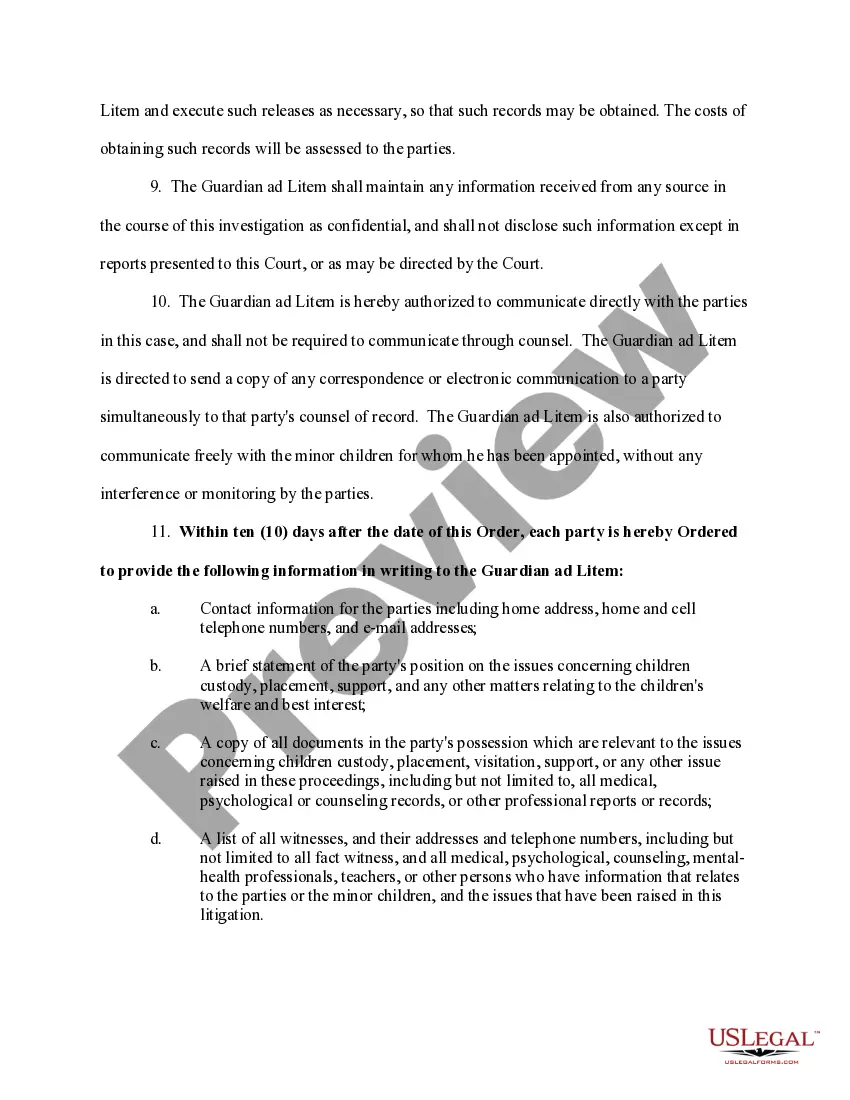 Preview Guardian Ad Litem Order of Appointment