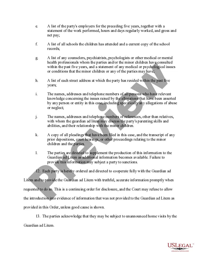 Preview Guardian Ad Litem Order of Appointment