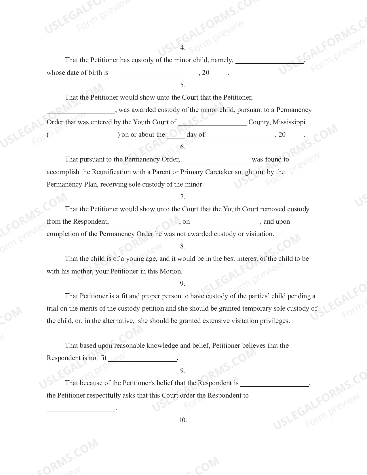 Preview Complaint to Suspend Visitation and Other Relief after Youth Court Permanency Order