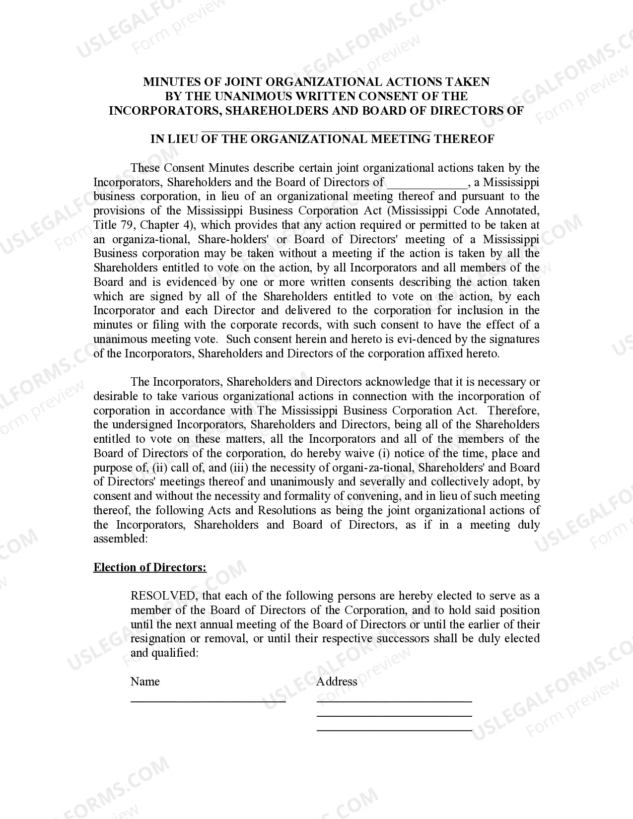 Preview Minutes for Organizational Meeting